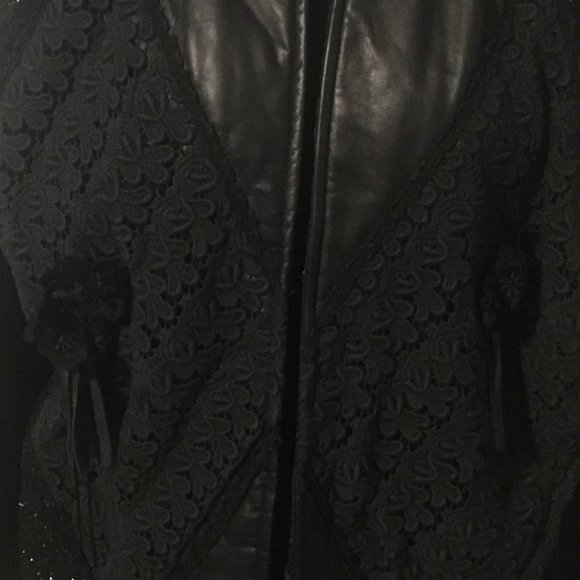 Leather Vintage Designer Long Black Jacket with velvet and lace Limited Edition - Picture 4 of 7